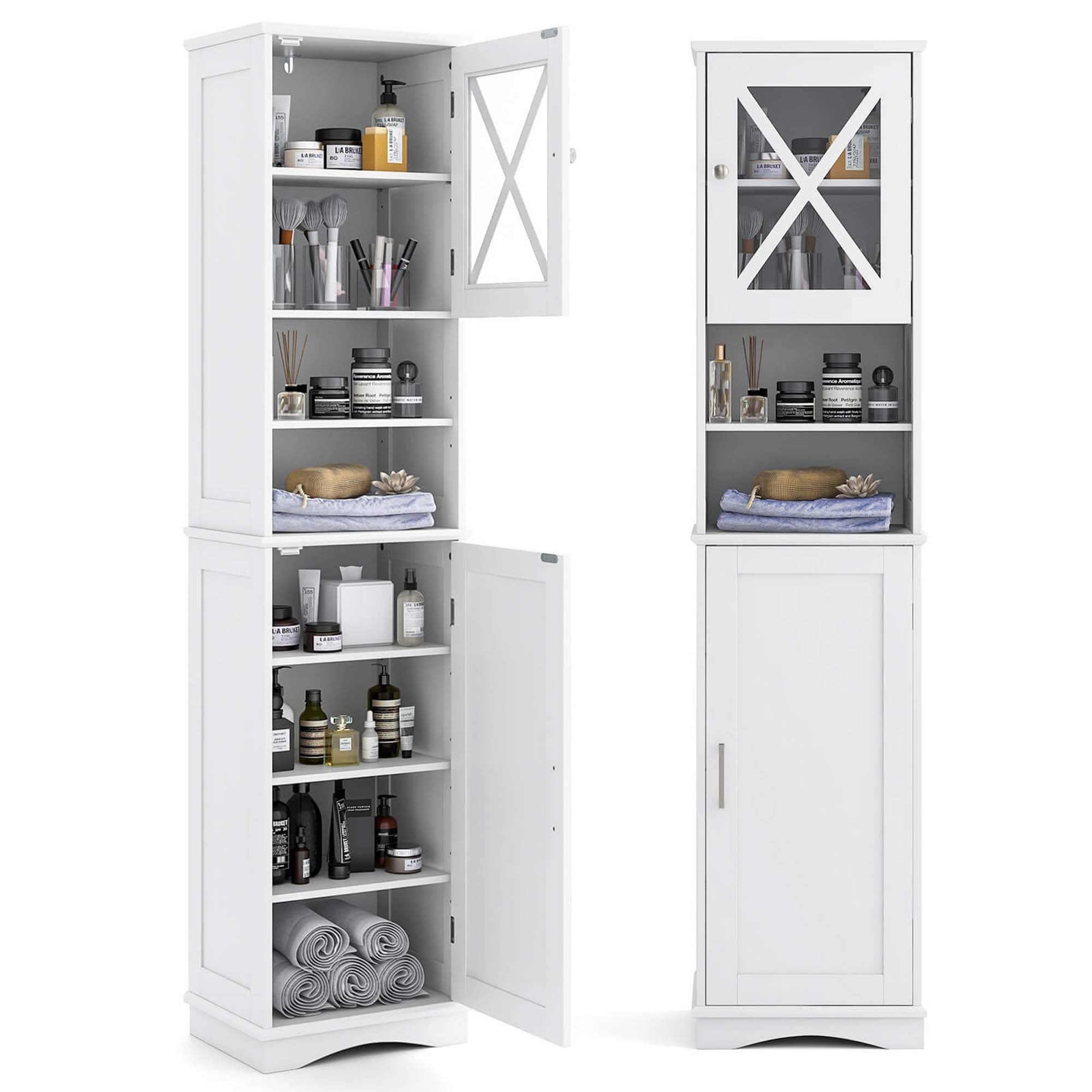 Front. Costway - Costway 67" Tall Bathroom Cabinet Freestanding Storage Cabinet with 5 Adjustable Shelves White - White.