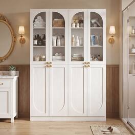 Aheaplus - 47.2'' Wide 6-Tier Bathroom Storage Cabinet, Set of 2, with 8 Doors and Adjustable Shelves - White
