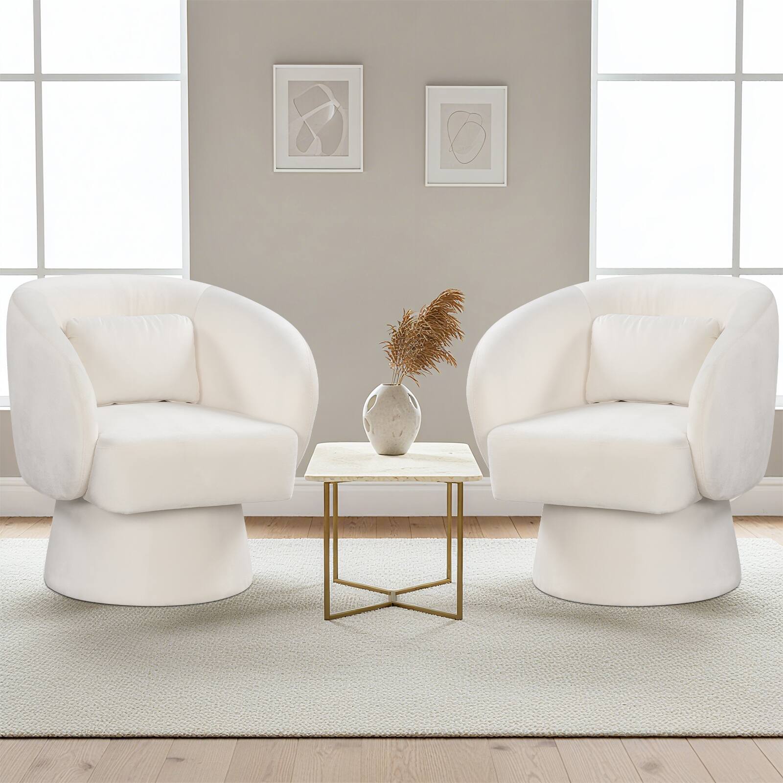 Alt View 1. Gymax - Gymax 2PCS Swivel Accent Chair w/ Back Removable Lumbar Pillow 360 Degree Rotating Function Beige - Beige.
