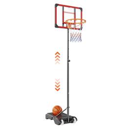 Glintex - Basketball Hoop, 5–7 ft Adjustable Portable System with 28" Backboard, Fillable Base and Wheels for Indoor Outdoor - Red and Black