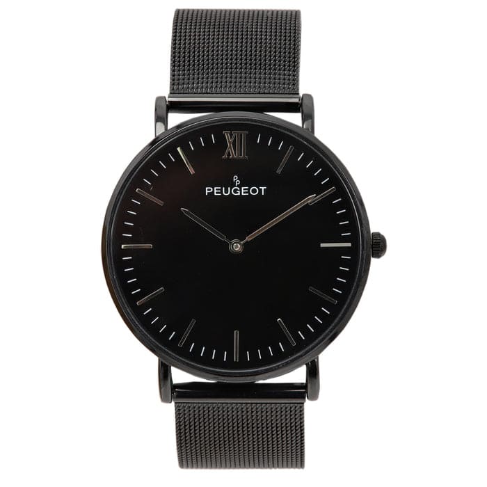 Peugeot - Men's Ultra Slim 40mm Watch with PVD Plated Mesh Band - Black