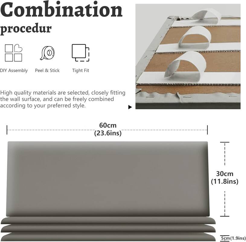 Combination procedur

DIY Assembly
Peel & Stick
Tight Fit

High quality materials are selected, closely fitting the wall surface, and can be freely combined according to your preferred style.

60cm (23.6ins)
30cm (11.8ins)
5cm(1.9ins)