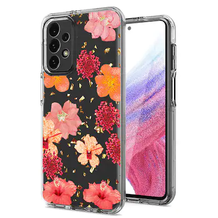 Front. Reiko - Pressed Dried Flower Design Phone Case For Samsung Galaxy A53 5G In Red - Red.