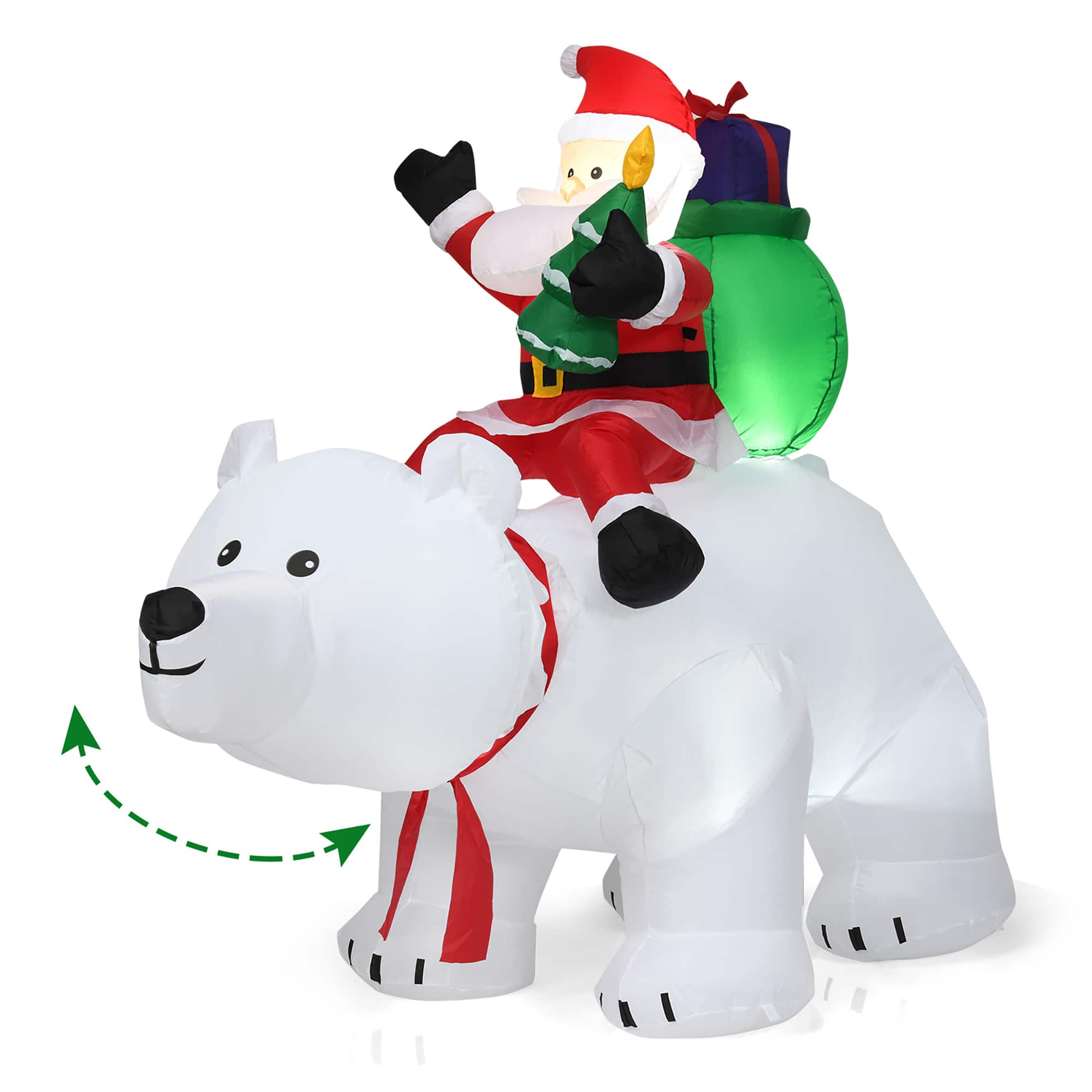 Front. Costway - 6.5 FT Christmas Inflatable Santa Riding Polar Bear w/ Shaking Head LED Lights - Multicolor.