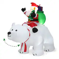 Front. Costway - 6.5 FT Christmas Inflatable Santa Riding Polar Bear w/ Shaking Head LED Lights - Multicolor.