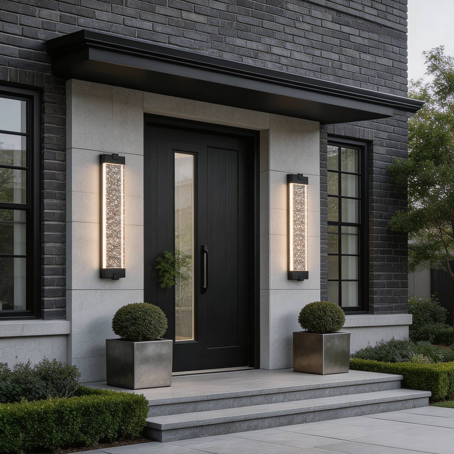 Left. Umeiluce - 24 inches Crystal LED Outdoor Wall Sconce 3000K Dimmable Dark to Dawn - Matte Black.