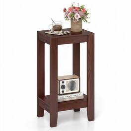 Costway - 2-Tier End Table Rectangular Sofa Side Table with Storage Shelf Small Bedside Table - Brown