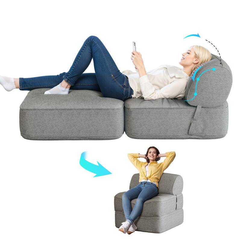 Angle. wowmax - Memory Foam Foldable Sofa Bed - Adjustable Futon Chair for Living Room, Gaming & Guest Use - Grey.