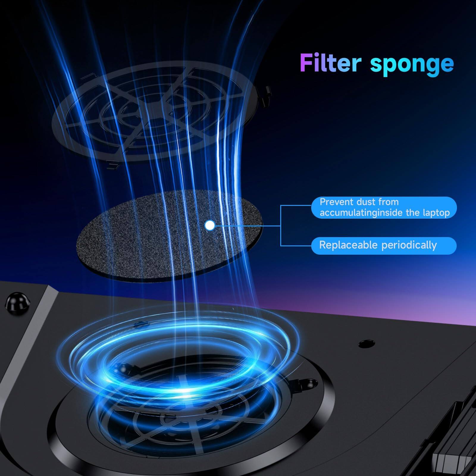 Filter sponge  
Prevent dust from accumulating inside the laptop  
Replaceable periodically