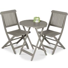 Best Choice Products - 3-Piece Acacia Wood Bistro Set, Folding Patio Furniture w/ 2 Chairs, Table - Gray