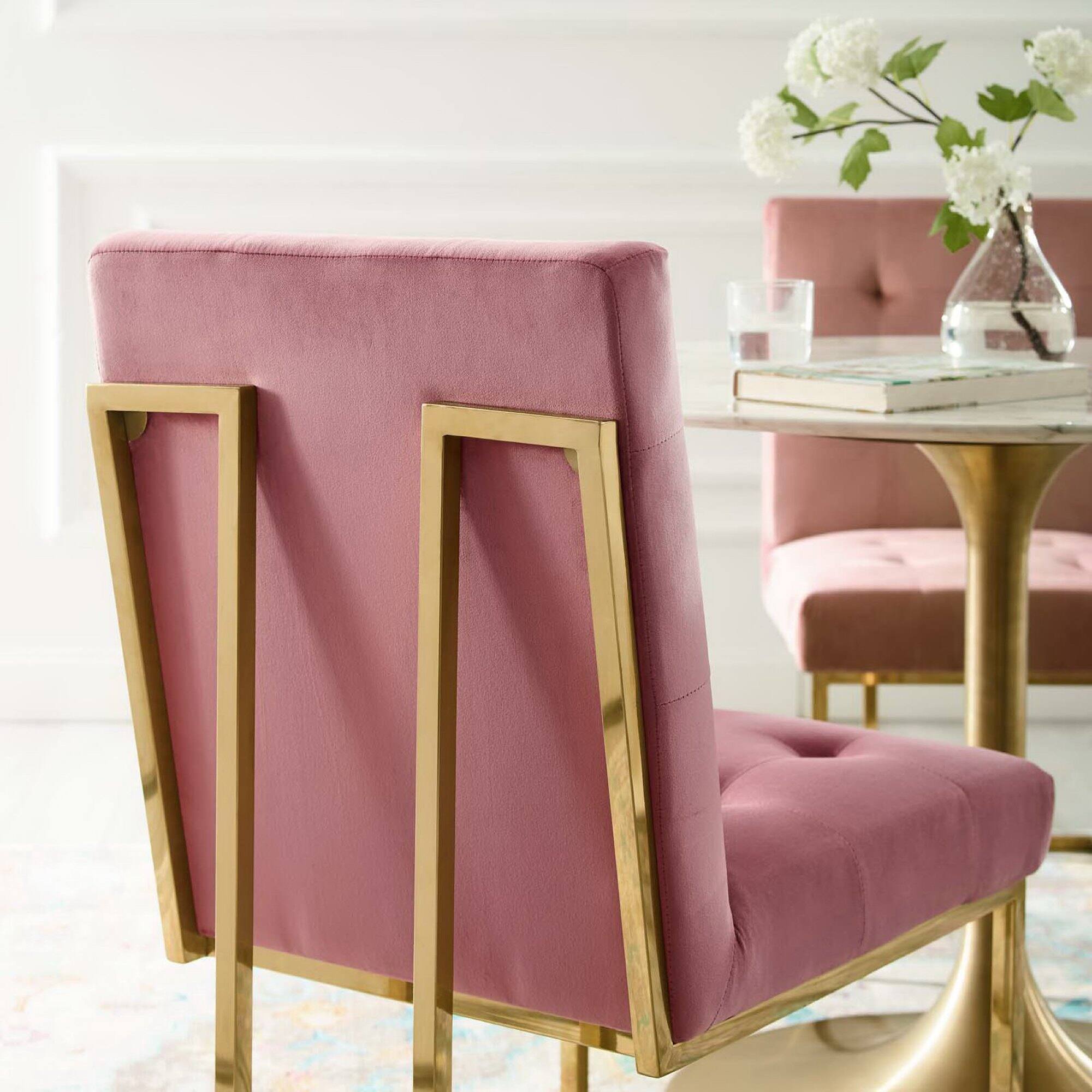 Left. Modway - Privy Gold Stainless Steel Performance Velvet Dining Chair by Modway - Gold Dusty Rose.