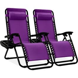 Best Choice Products - Set of 2 Zero Gravity Lounge Chair Recliners for Patio, Pool w/ Cup Holder Tray - Amethyst Purple