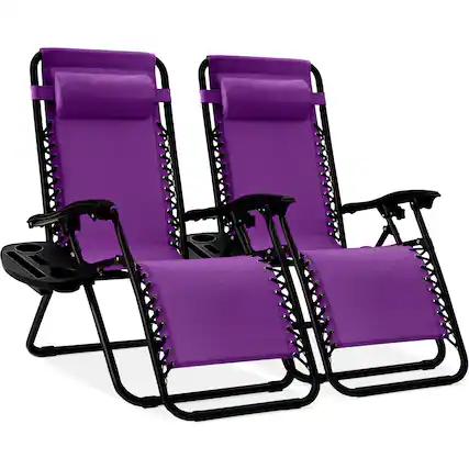 Front. Best Choice Products - Best Choice Products Set of 2 Zero Gravity Lounge Chair Recliners for Patio, Pool w/ Cup Holder Tray - Amethyst Purple - Amethyst Purple.