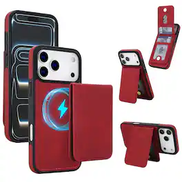 Dteck - Detachable Magnetic Wallet Case for Apple iPhone 17 Pro Max,Retro RFID Blocking PU Leather Folio Cover with Card Holder - Red
