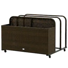 Outsunny - Rattan Pool Float Storage Organizer with Wheels - Mixed Brown