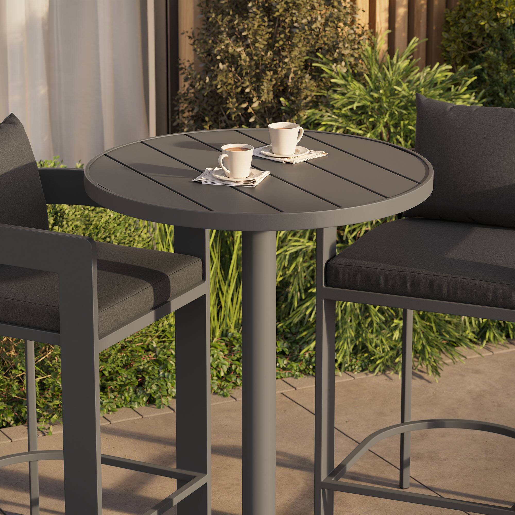 Alt View 3. Modway - Tahoe 3-Piece Outdoor Patio Aluminum Bar Set - Charcoal.