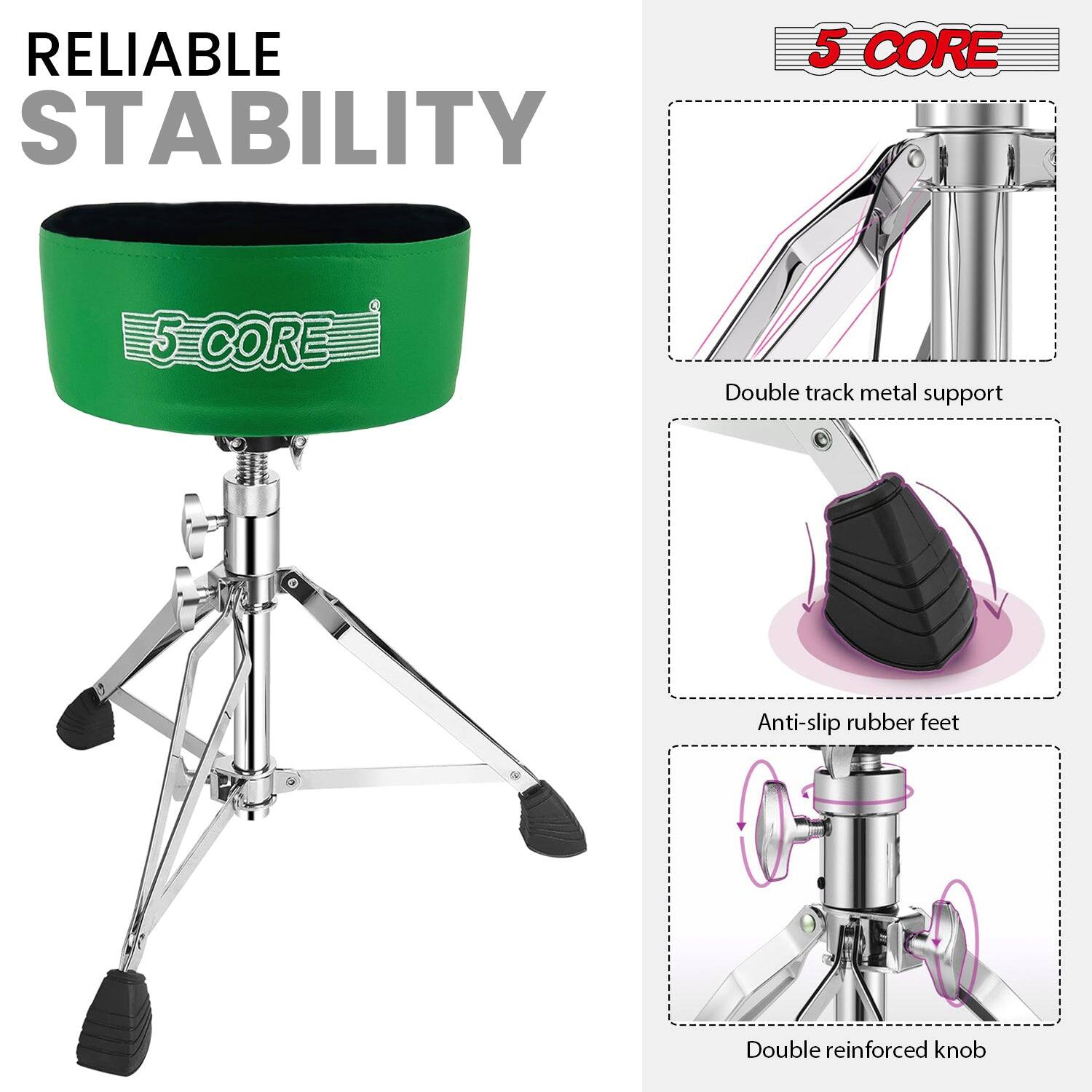 RELIABLE STABILITY

5 CORE

Double track metal support

Anti-slip rubber feet

Double reinforced knob