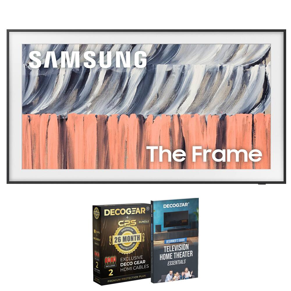 SAMSUNG  
The Frame  
DECOGEAR DECOGEAR + CPS BUNDLE  
CS PREMIUM 26 MONTH  
BEGINNER'S GUIDE  
PROTECTION  
TELEVISION  
EXCLUSIVE  
HOME THEATER  
pour DECO GEAR ESSENTIALS  
2 INCLUDES CABLES HDMI 2 PLAN PREMIUM PROTECTION
