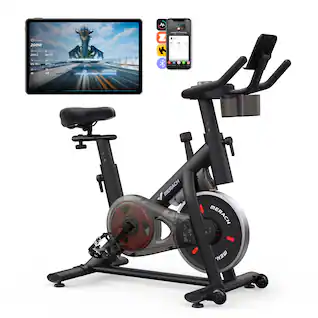 MERACH - Exercise Bike with New RPM Game Mode for Home Stationary Bike Enhanced Electronic, Holder Silent Belt Drive - Red
