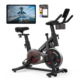 MERACH - S26 Exercise Bike with New RPM Game Mode for Home Stationary Bike Enhanced Electronic, Holder Silent Belt Drive - Red