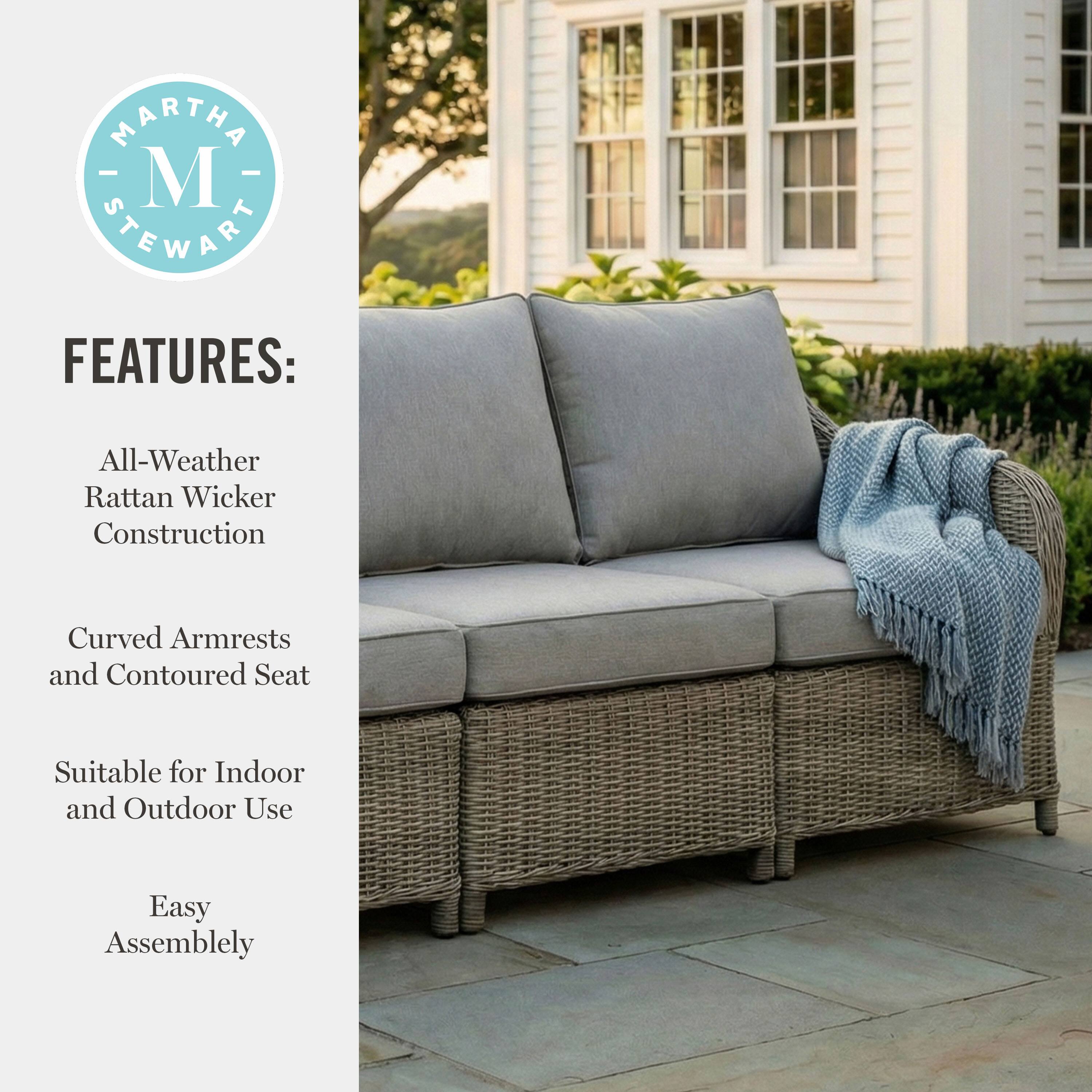 MARTHA - M STEWART FEATURES:  
- All-Weather Rattan Wicker Construction  
- Curved Armrests and Contoured Seat  
- Suitable for Indoor and Outdoor Use  
- Easy Assembly
