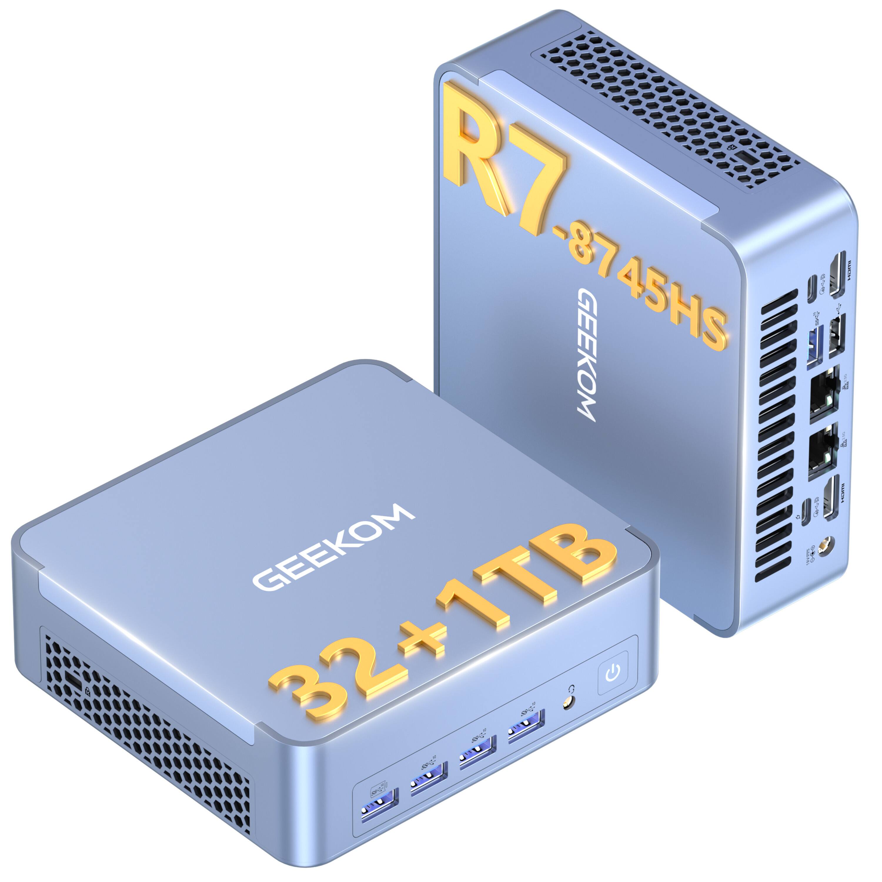 GEEKOM - AX8 Max Mini PC, AMD Ryzen 7 8745HS, Radeon 780M, 32GB DDR5 RAM& 1TB NVMe x4 Gen 4 SSD, Win 11 Pro Pre-installed - Purple