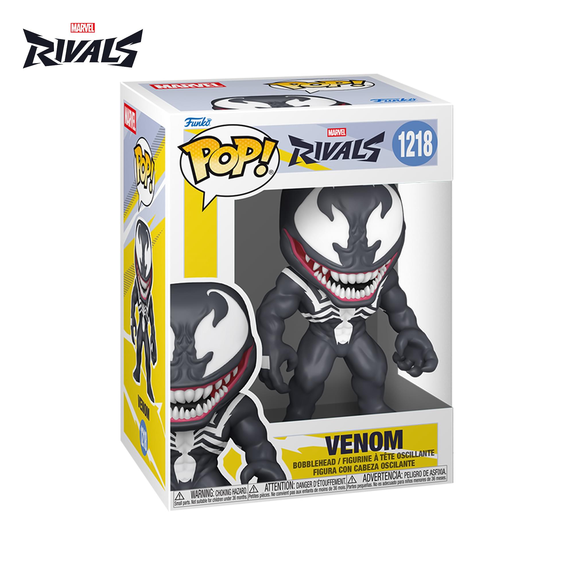 MARVEL RIVALS PRIAT F C PREO  
Funko MARVEL RIVALS 1218 M POP!  
NIEA VENOM OSCILLANTE FIGURINE  
TTE BOBBLEHEAD  
OSCILANTE FIGURA CON CABEZA  
PEL PELIGRO DE ASFIGA, D'TOUFFEMENT A ADVERTENCIA:  
pei - - - 3 - DANGER I pequiat t i adcade  
HAZARO ATTENTION: mr a mors d 3 - Pyten  
CHOKOING convient - - A WARNING - -d 3 morts  
N pion - M w - Smal as