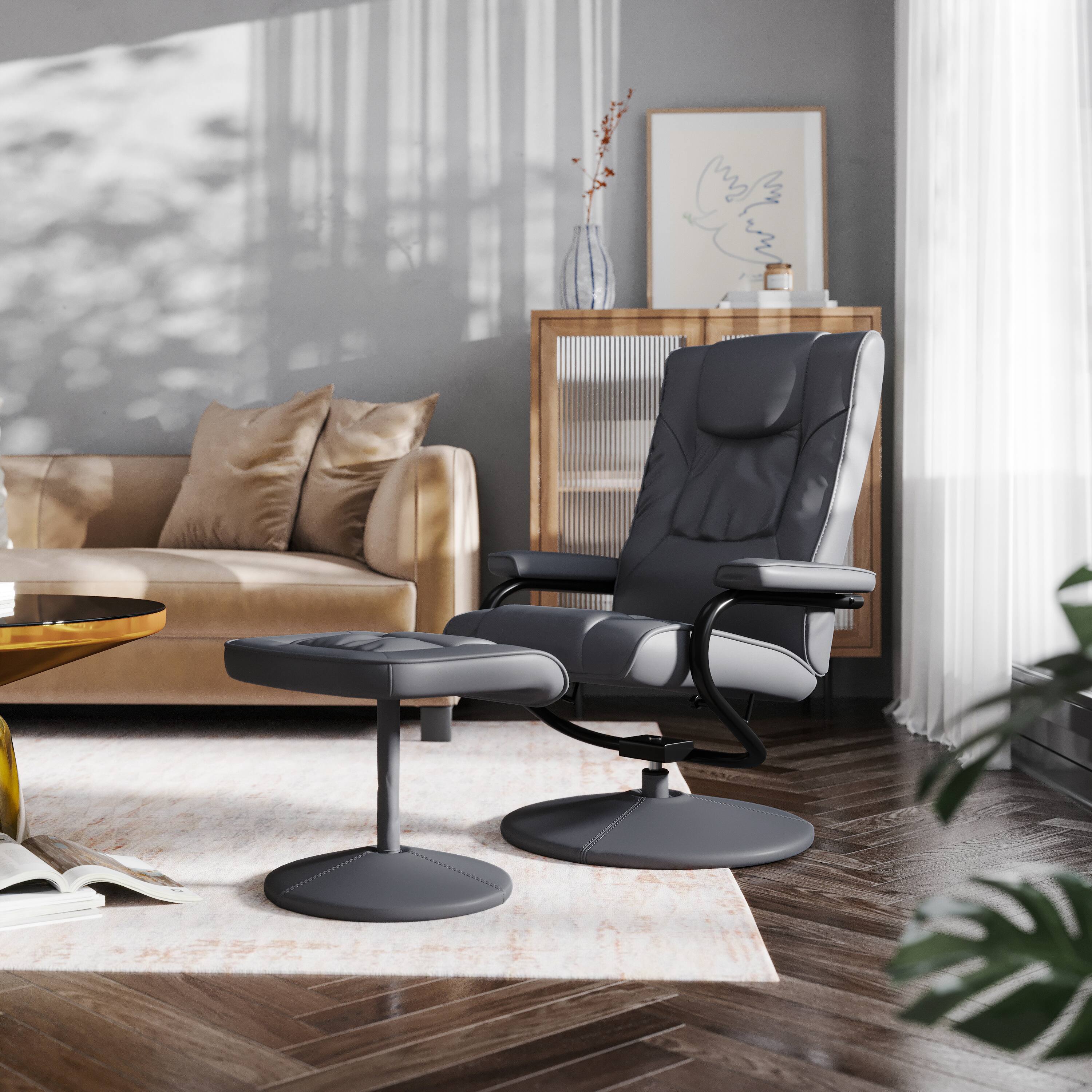 Alt View 1. Emma + Oliver - Contemporary Multi-Position Recliner & Ottoman w/ Wrapped Base - Gray.