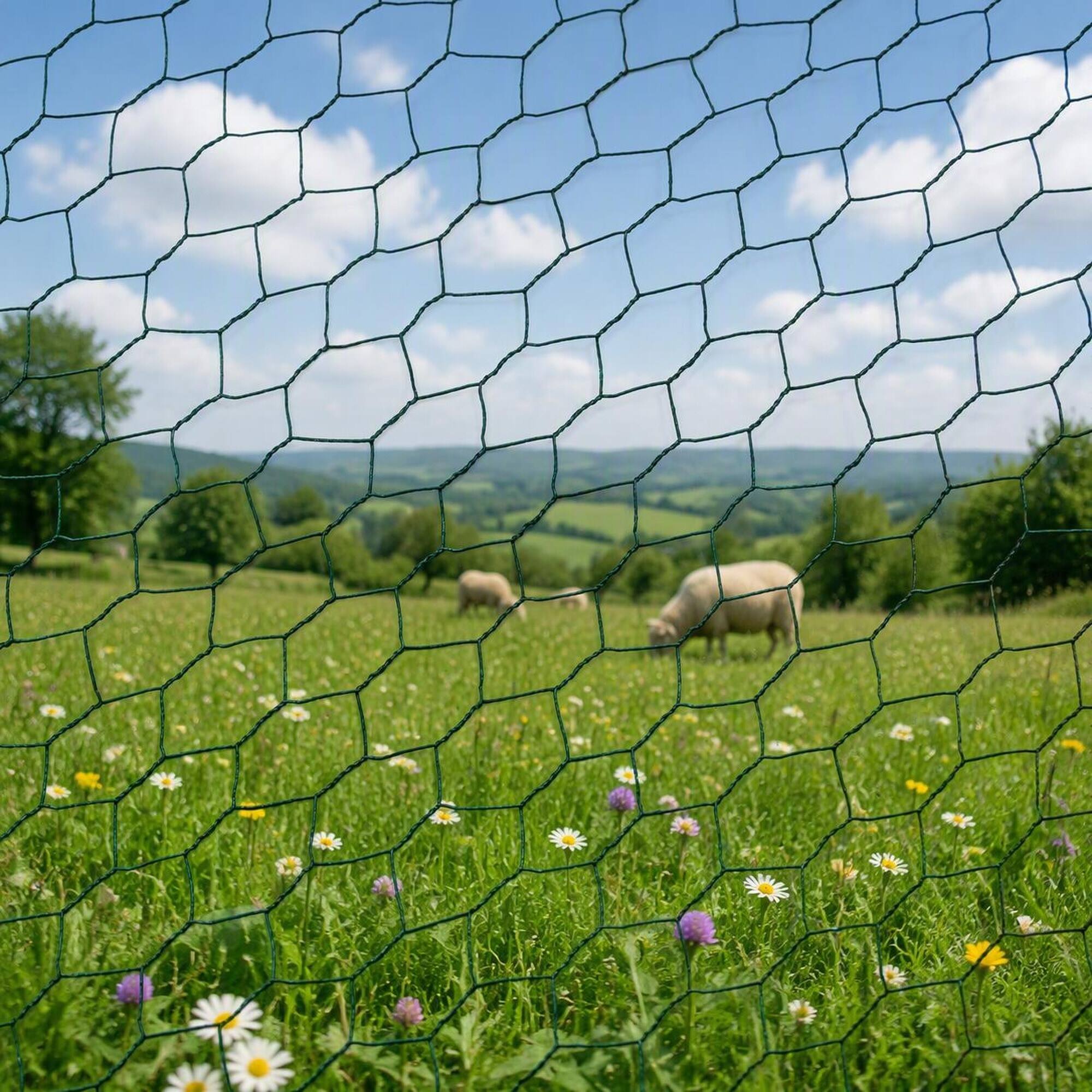 Angle. RYHNUYNE - Galvanized Hexagonal Chicken Wire Fencing, Large Size Green PVC-Coated Poultry Netting, Rust-Resistant Garden Fence.