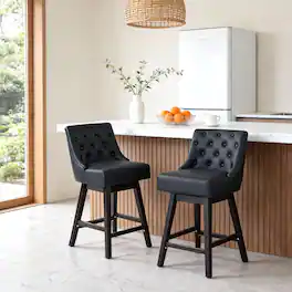Dyonery - 2 pcs modern style bar stool, 36-inch high bar, retro diamond buckle design, rotatable, PU, - Black