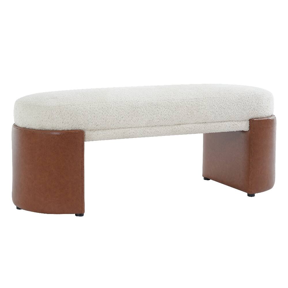 Alt View 1. Ropilly - Ropilly Modern Beige Boucle Dining Bench with Brown PU Legs, Upholstered Entryway Accent Seating - Beige.