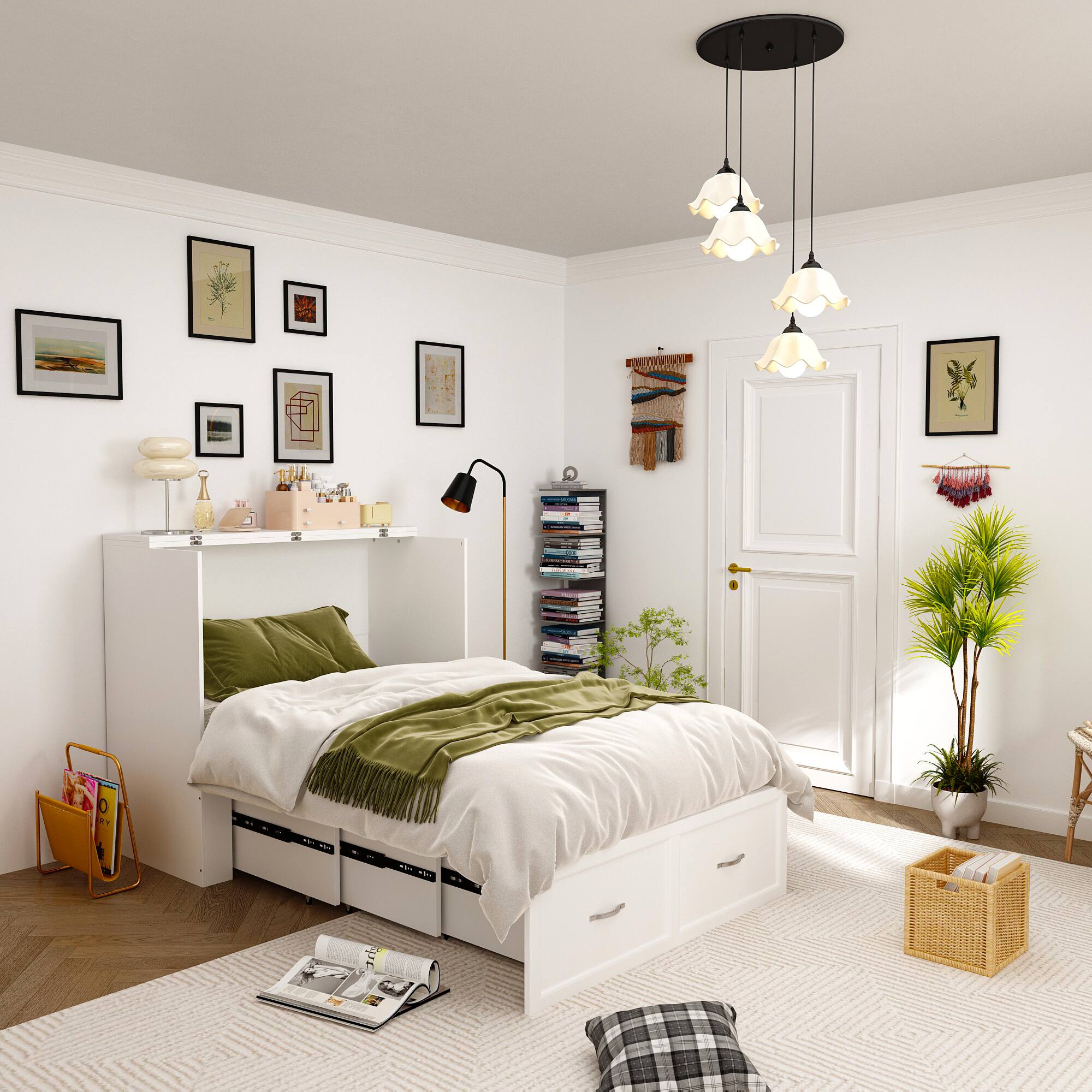 Back. FUFU&GAGA - Twin - Size Space Saving Murphy Bed for Small Spaces, Single Bed  Easy Fold-Down Ideal for Studio Apartment - White.