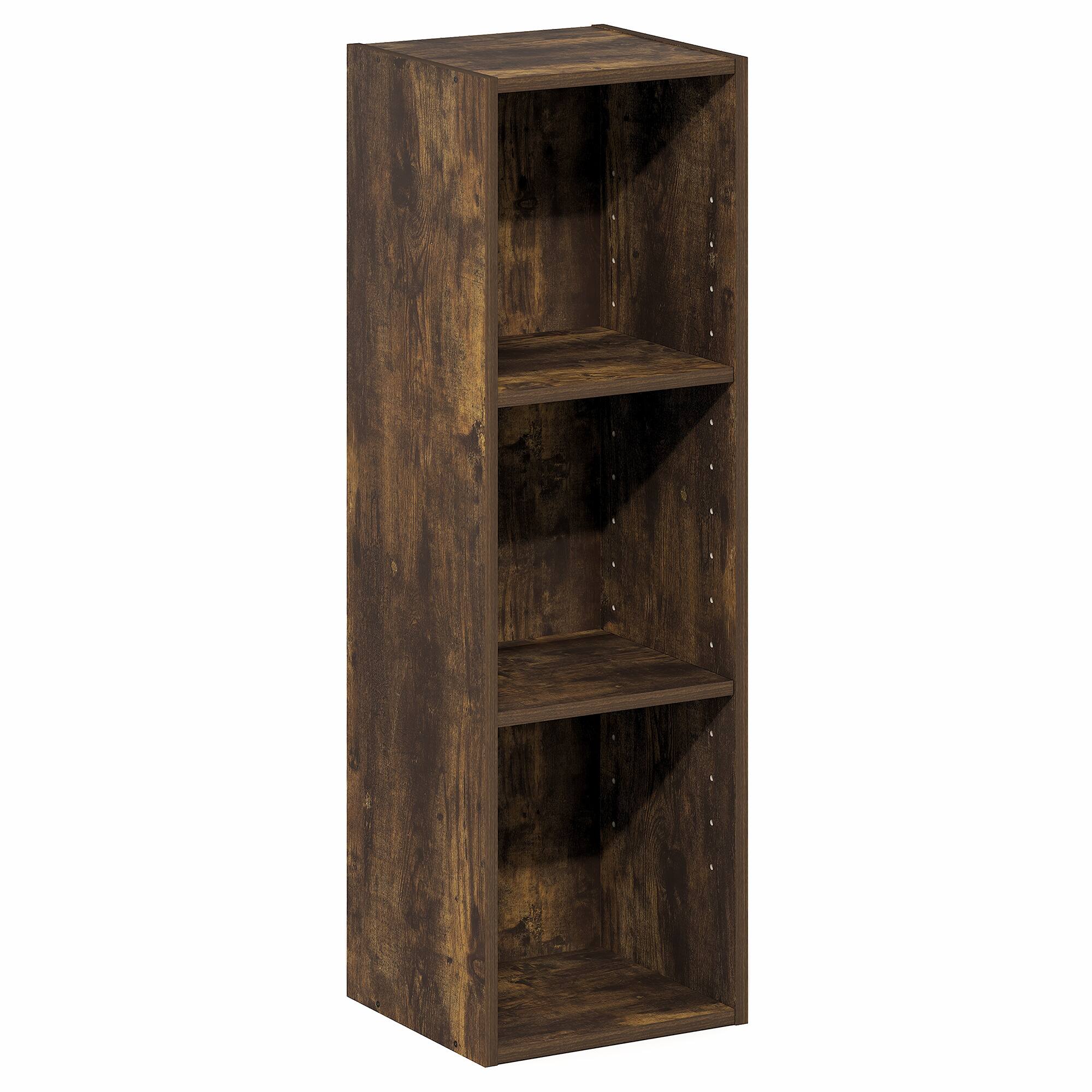 Alt View 4. Furinno - FULDA Book Shelf, Narrow Bookshelf, Bookcase with 10-In Width Storage Shelf, for Living Room, Bedroom, Home Office - Amber Pine.