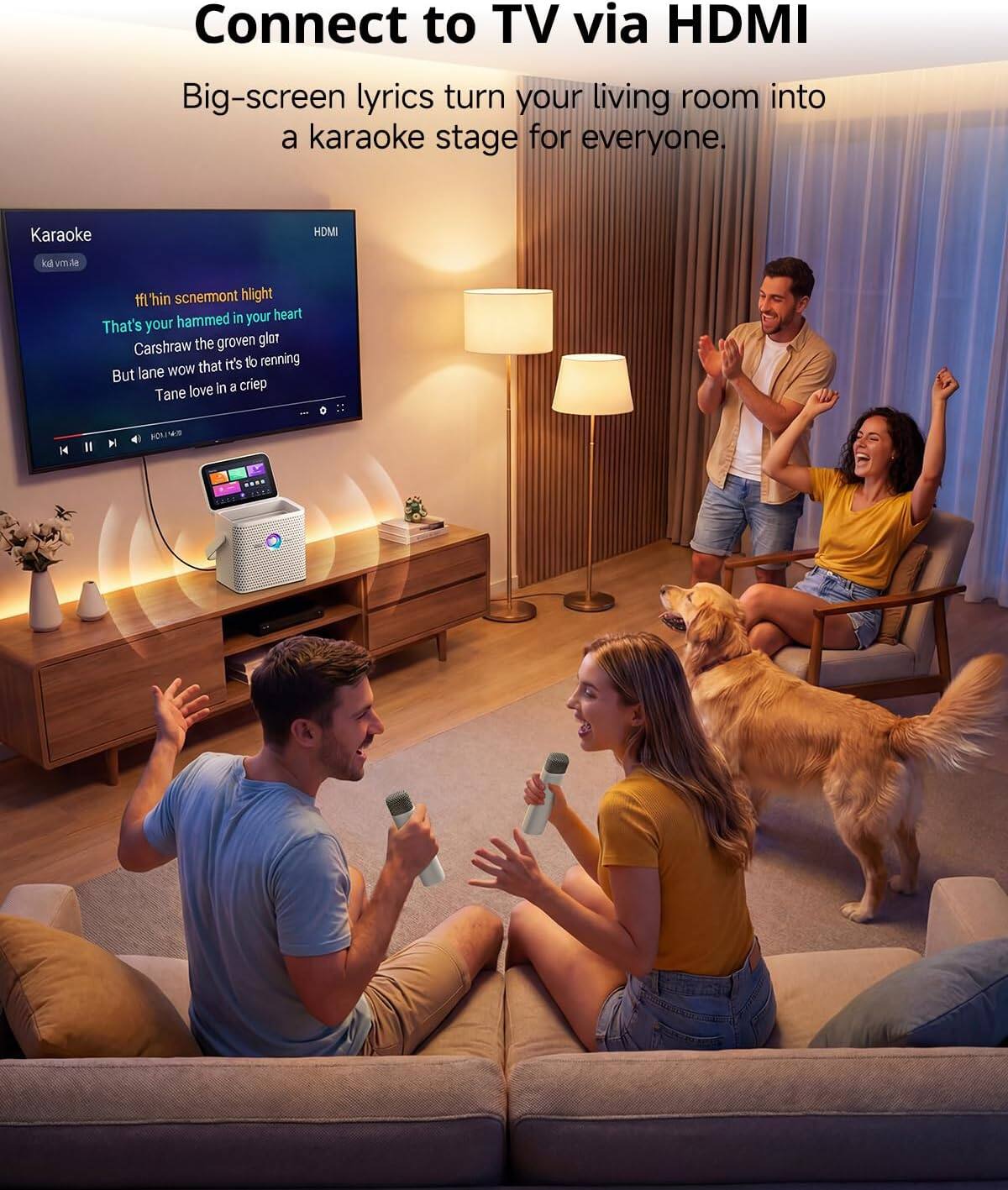 Connect to TV via HDMI

Big-screen lyrics turn your living room into a karaoke stage for everyone.

Karaoke

HDMI

kal vmile

tfl "hin scnemont hlight hammed in your heart That's your Carshraw the groven glat that it's tb renning But lane WOW Tane love in a criep