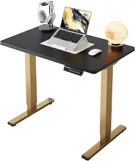 HUANUO - Electric Standing Desk, 32 Inch Height Adjustable Sit Stand Desk with 4 Memory Presets, Steel Frame for Home Office - Black and gold