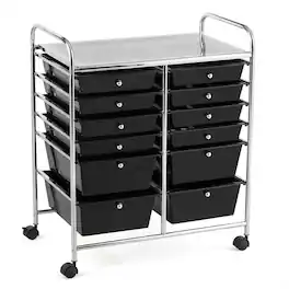Gymax - Office Rolling Cart 12 Storage Drawer Studio Organizer Bins Scrapbook Paper - Black