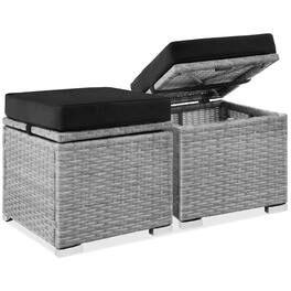 Best Choice Products - Set of 2 Wicker Ottomans, Multipurpose Furniture w/ Removable Cushions - Gray/Black