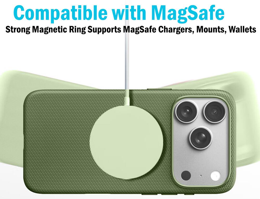 Compatible with MagSafe  
Strong Magnetic Ring Supports MagSafe Chargers, Mounts, Wallets
