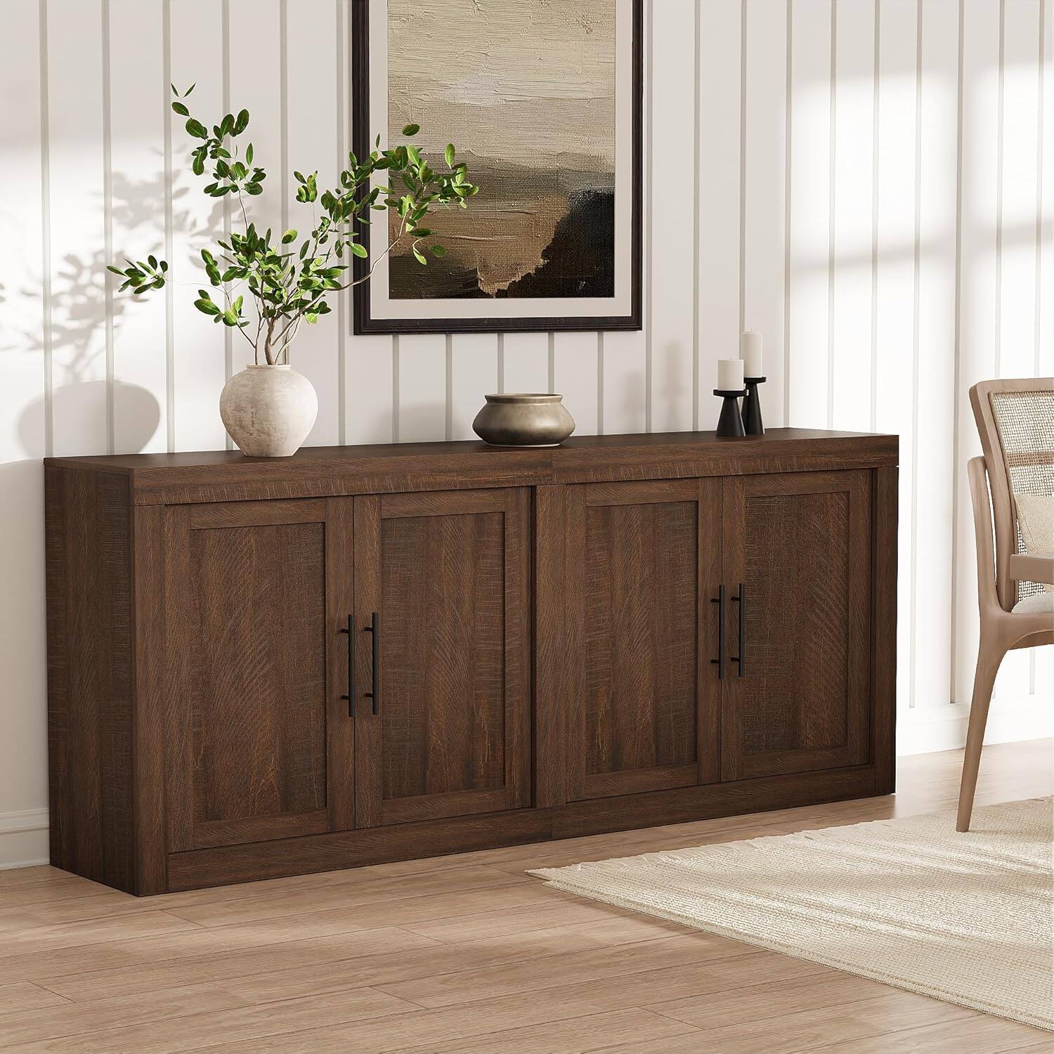 Front. Acekool - 70.8" Sideboard Buffet Cabinet, Mid-Century Modern Storage Credenza with 4 Doors, Coffee Bar Console, Brown - Brown.