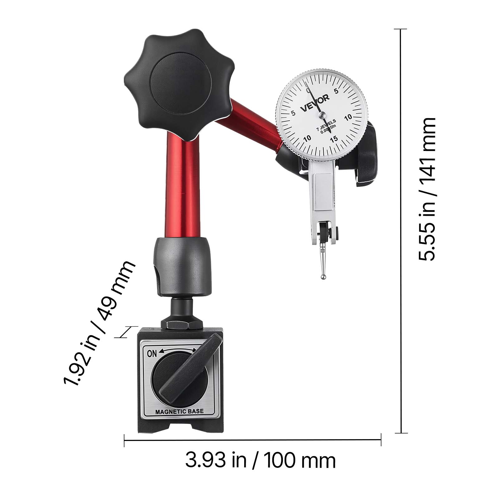 mm 49 I in ON 1.92 MAGNETIC BASE 5 VEVOR OR 5 VE 10 BLS 2 JES 0.cojsn Stn 10 15 mm 141 / 5.55 in / 141 5.55 in 3.93 in / / 100 mm

1.92 in / 49 mm  
3.93 in / 100 mm  
5.55 in / 141 mm