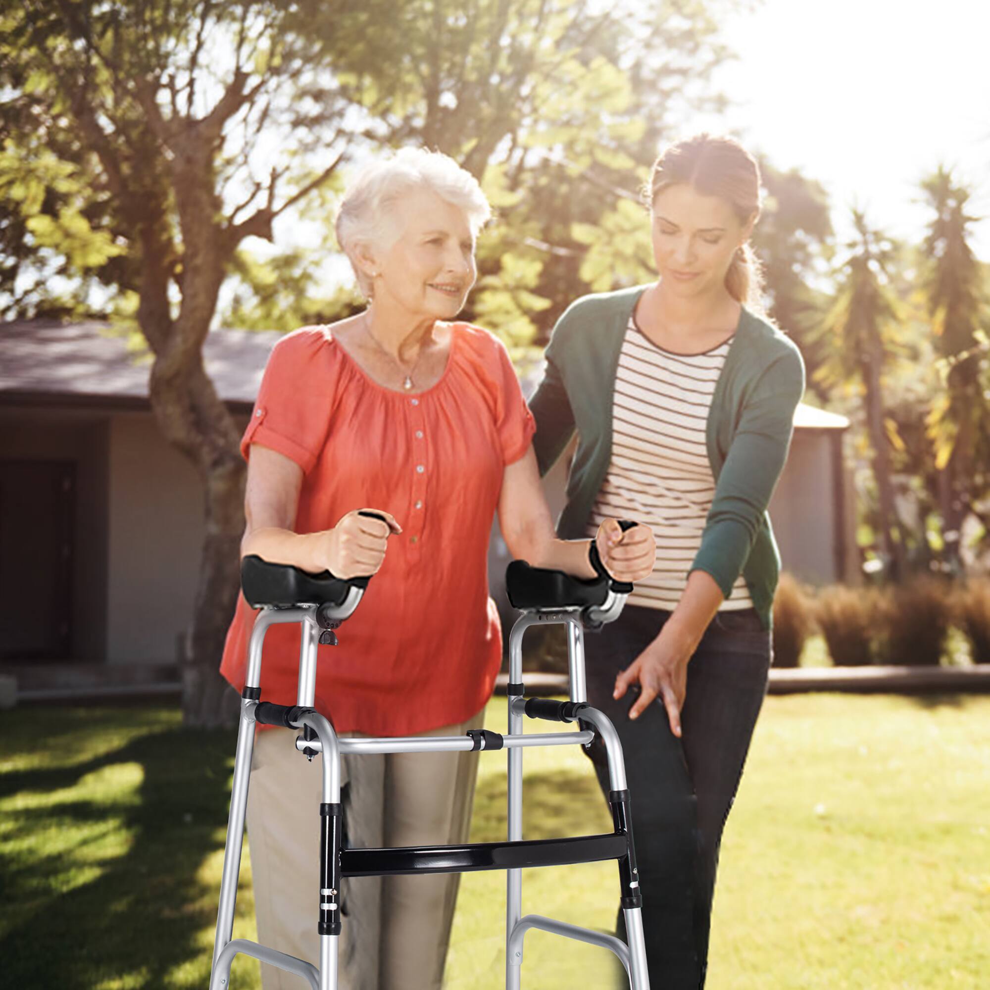 Alt View 1. Costway - Costway Folding Aluminum Alloy Wheel Walking Frame Adjustable Walker with Armrest Support Silver - Silver + Black.