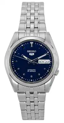 Seiko - 5 Automatic SNK357K1 Stainless Steel Black Dial Men's Watch 30M - Silver, Blue