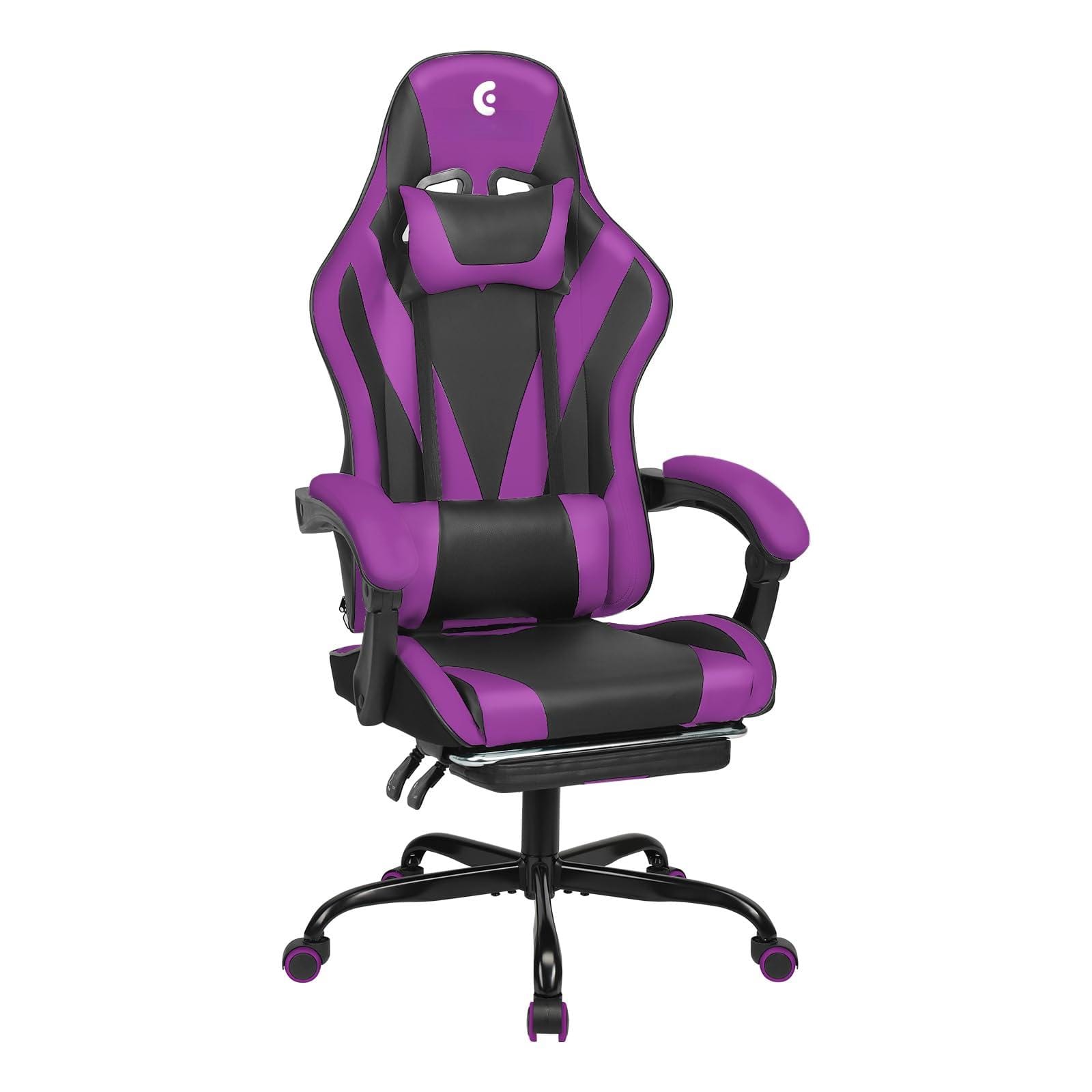 Hirose Alice - Gaming Chair with Linkage Armrest & Footrest, High Back Video Gaming Chair - Black/Purple