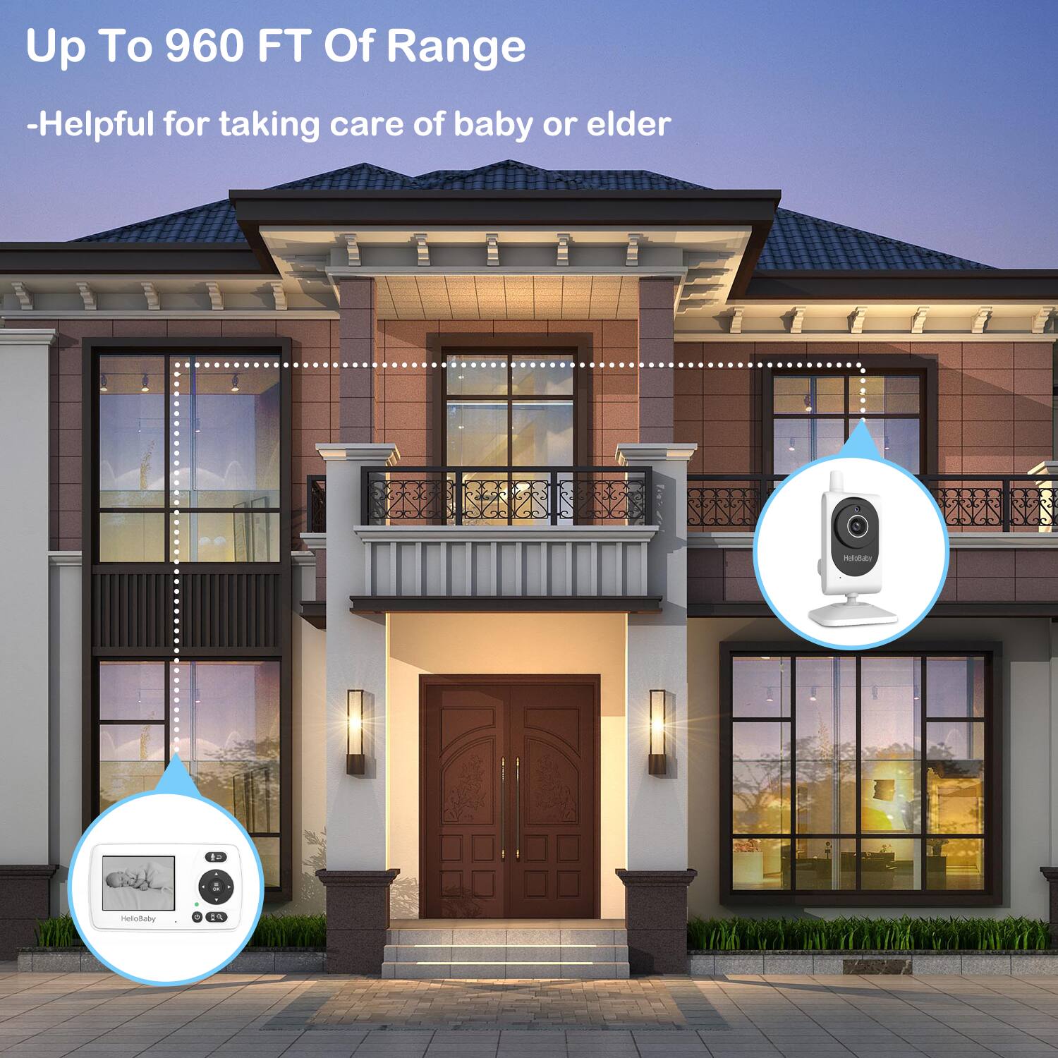 Up To 960 FT Of Range -Helpful for taking care of baby or elder
