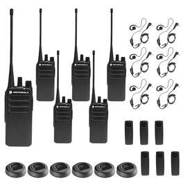 Motorola Solutions - Motorola CP100D Analog UHF Portable Non-Display Two Way Radio, 16 Channel, - 6 Pack With Mics Bundle - Black