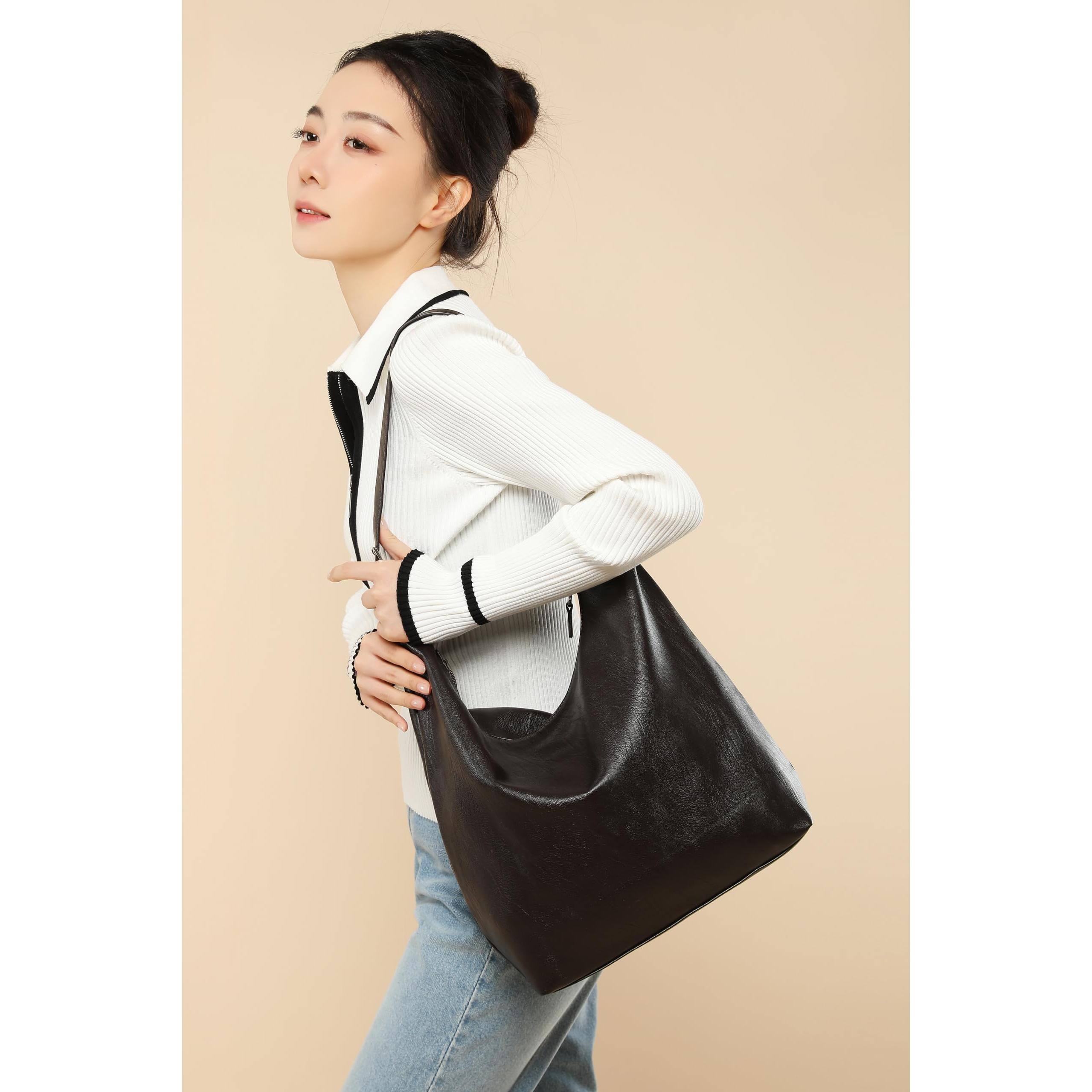 Alt View 3. Fabibe - Leather Tote Bag  Oversized Hobo Bags Large For Women Work Vegan Handbags Travel - Beige.