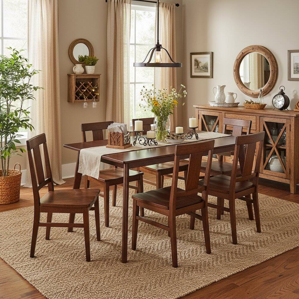 Alt View 3. FurniFact - Rectangular Solid Wood Dining Table With Smooth Edges For Kitchen Or Dining - Walnut.