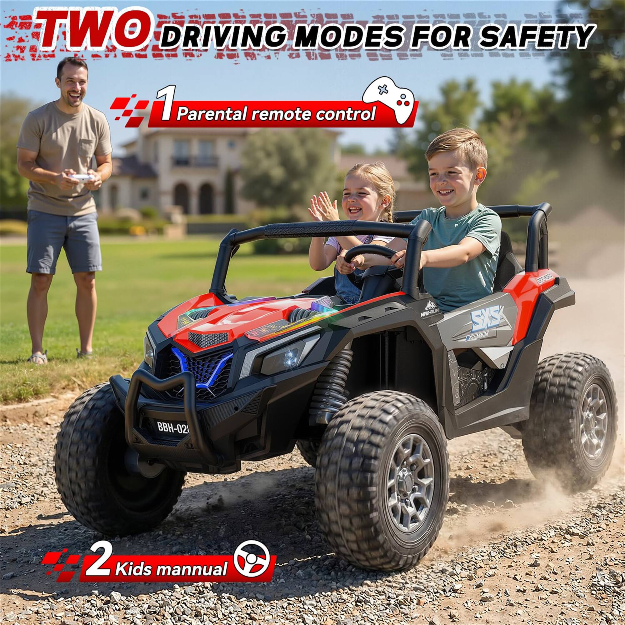 TWO DRIVING MODES FOR SAFETY

1 Parental remote control

2 Kids manual