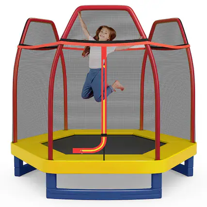 Front. Kadyn - Kids Trampoline, Outdoor Jumper,7 Feet Kids Recreational Bounce Jumper Trampoline-Red.