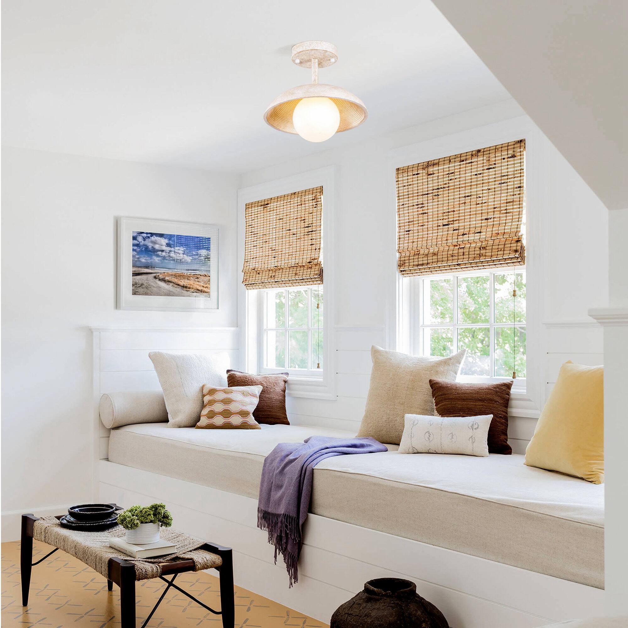 Alt View 1. Parrot Uncle - 10.6 in. 1-Light Antique White Bowl Semi-Flush Mount Ceiling Light - Antique White.